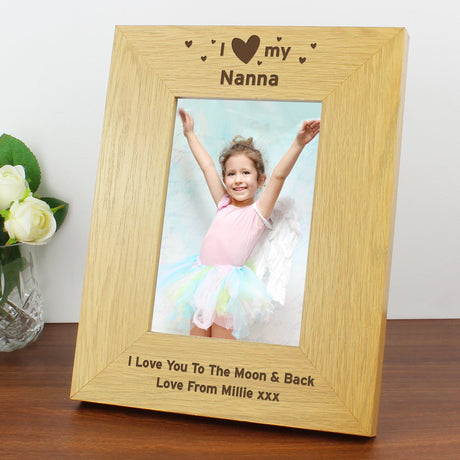 Personalised Oak Finish 6x4 I Heart My Photo Frame: 6 - Photo Frames By Gift Moments