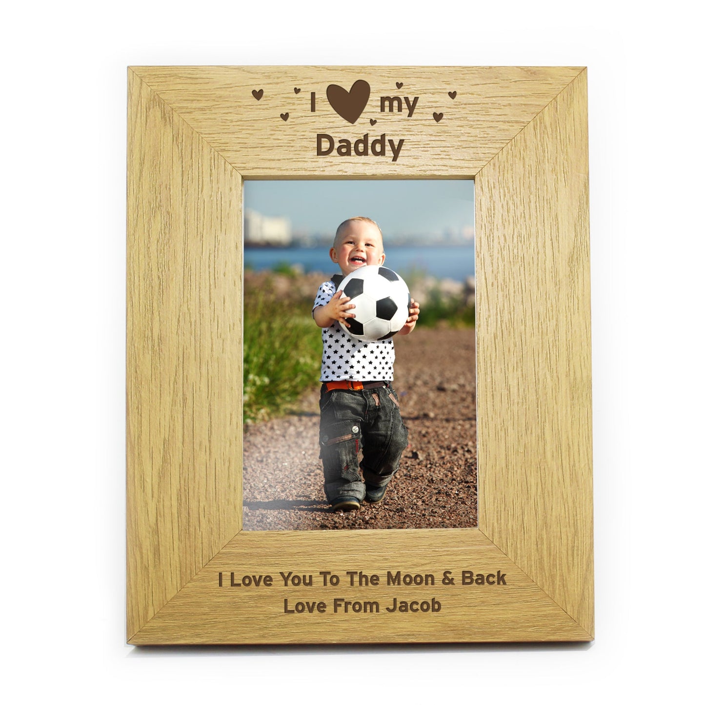 Personalised Oak Finish 6x4 I Heart My Photo Frame: 4 - Photo Frames By Gift Moments