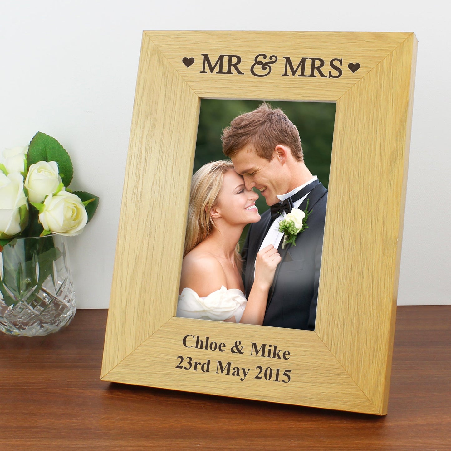 Personalised Oak Finish 6x4 Mr & Mrs Photo Frame: 1 - Photo Frames By Gift Moments