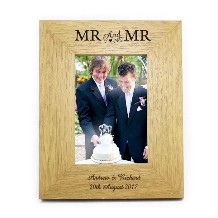 Personalised Oak Finish 6x4 Mr & Mr Photo Frame: 2 - Photo Frames By Gift Moments