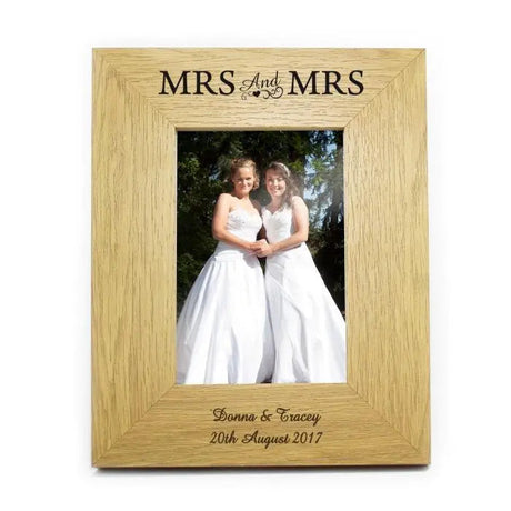 Personalised Oak Finish 6x4 Mrs & Mrs Photo Frame: 2 - Photo Frames By Gift Moments