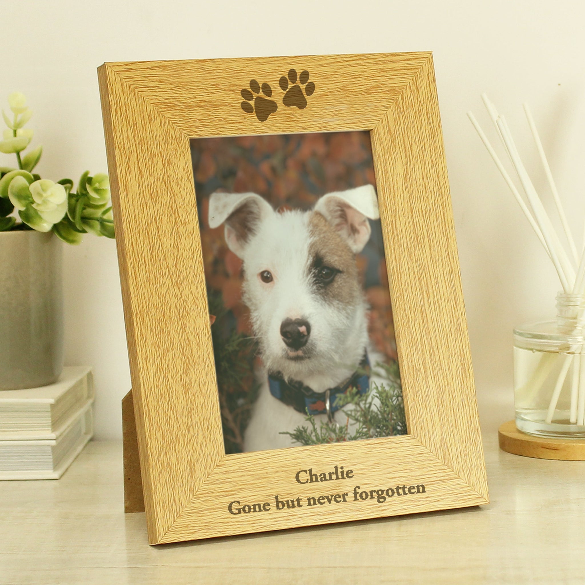 Personalised Oak Finish 6x4 Paw Prints Photo Frame: 3 - Photo Frames By Gift Moments