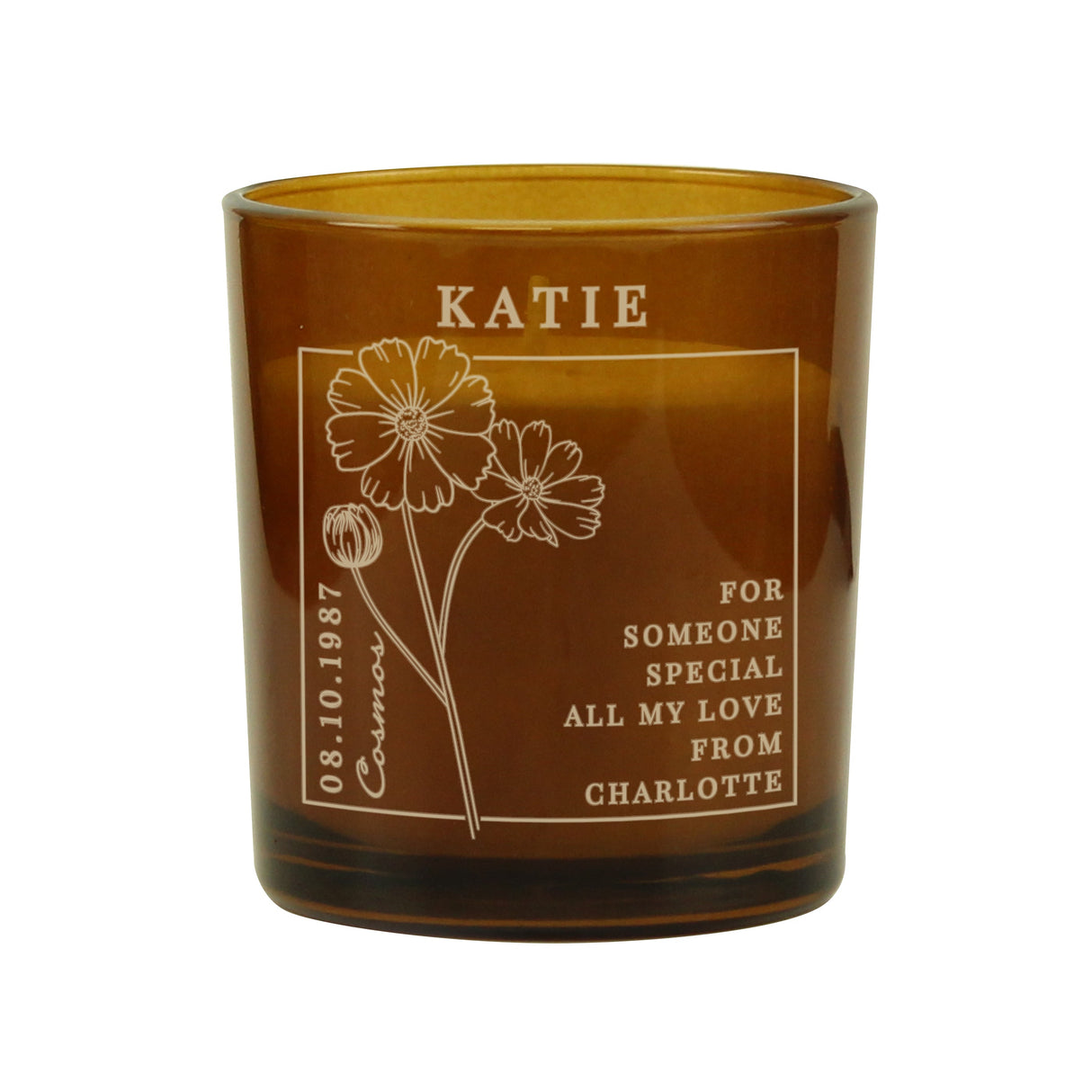 Personalised October Birth Flower Amber Glass Candle: 5 - Candles By Gift Moments