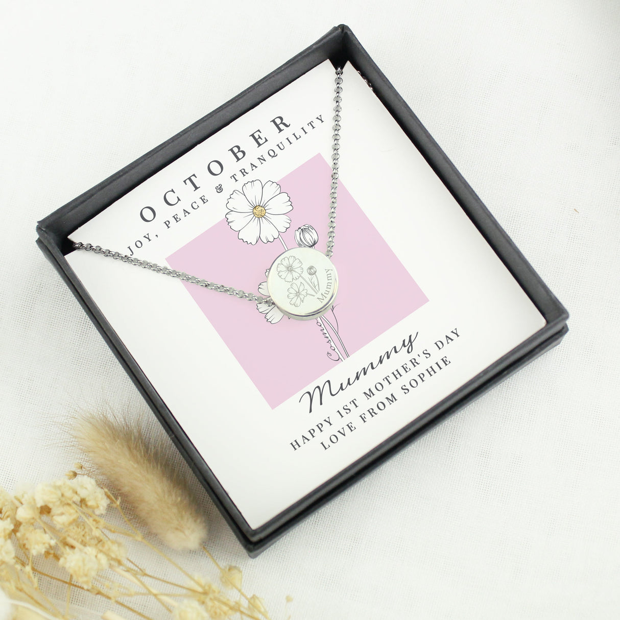 Personalised October Birth Flower Necklace and Box: 2 - Necklaces By Gift Moments