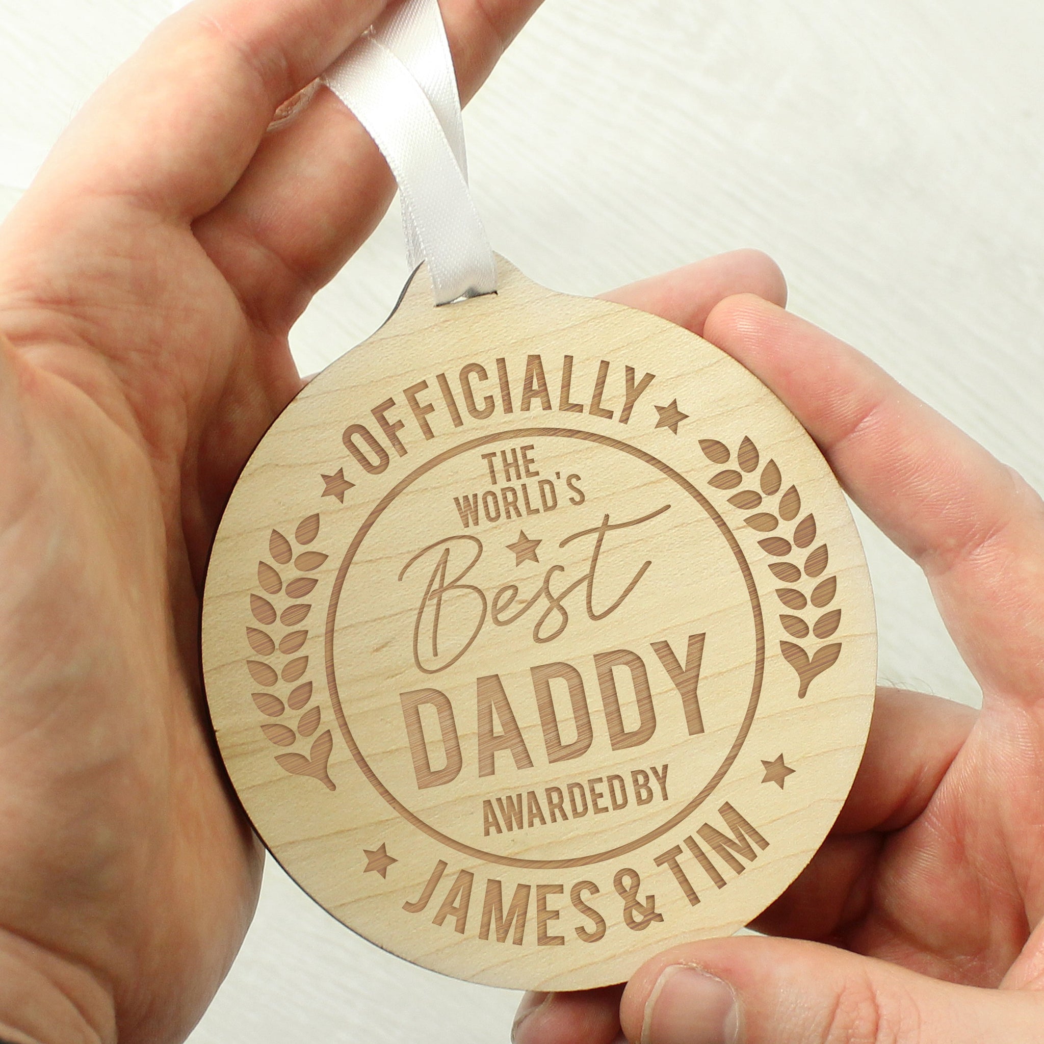 Personalised Officially The Best Round Wooden Medal: 3 - Keepsakes By Gift Moments