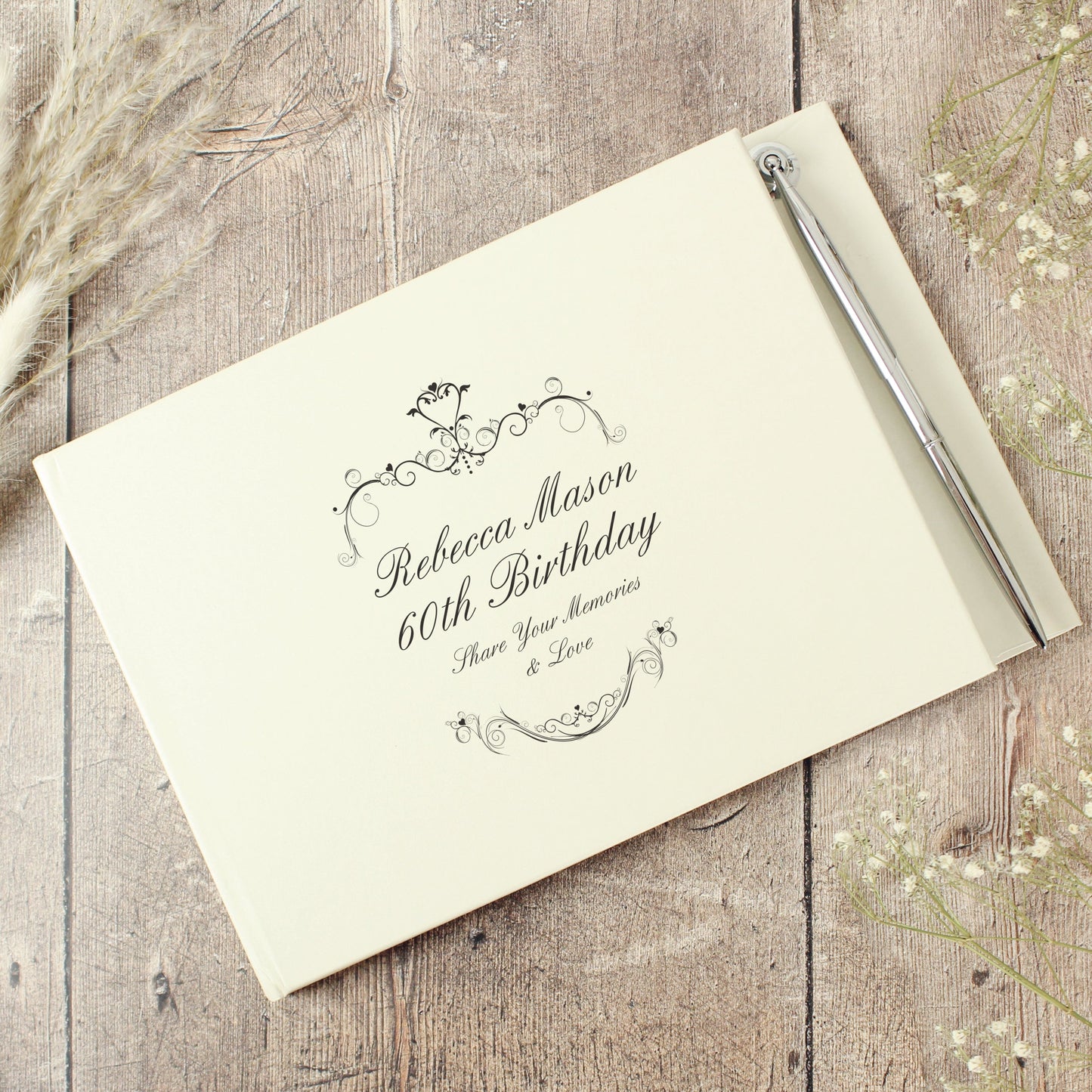 Personalised Ornate Swirl Hardback Guest Book & Pen: 3 - Guest Books By Gift Moments