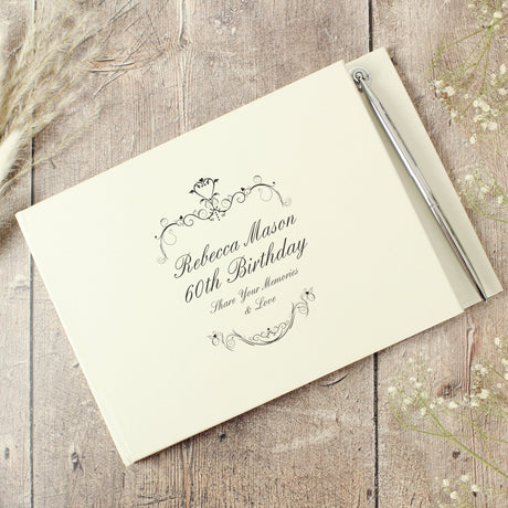 Personalised Ornate Swirl Hardback Guest Book & Pen: 3 - Guest Books By Gift Moments