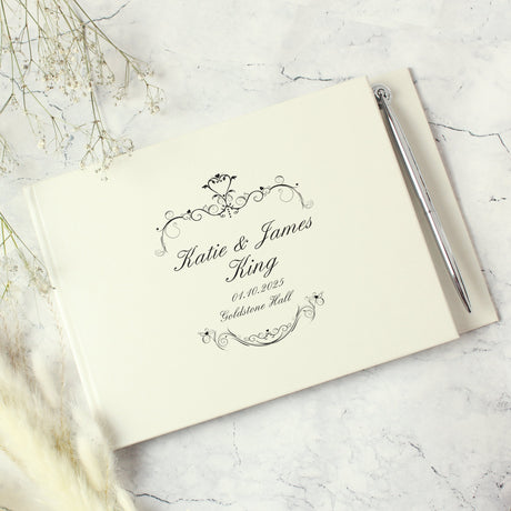 Personalised Ornate Swirl Hardback Guest Book & Pen: 4 - Guest Books By Gift Moments