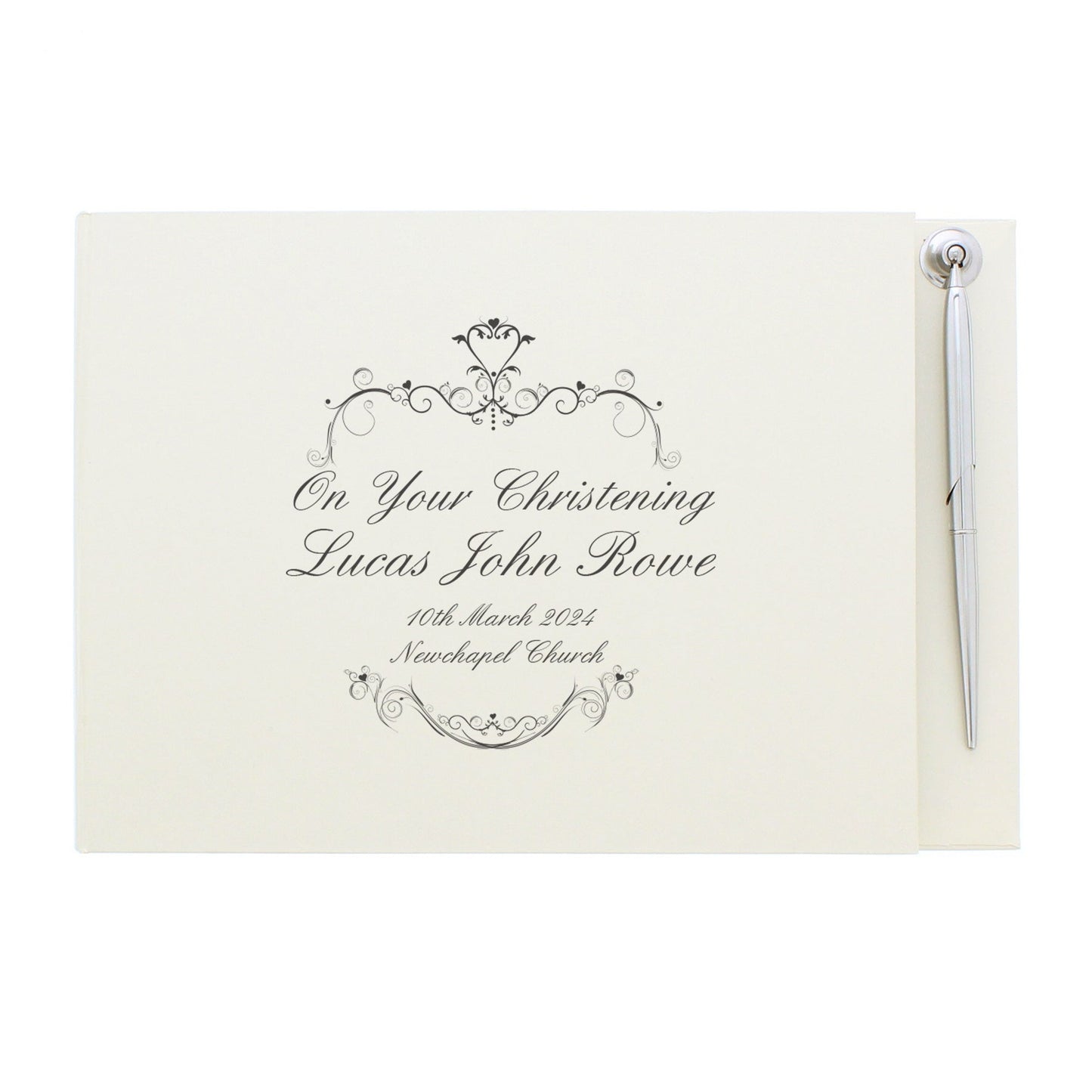 Personalised Ornate Swirl Hardback Guest Book & Pen: 5 - Guest Books By Gift Moments