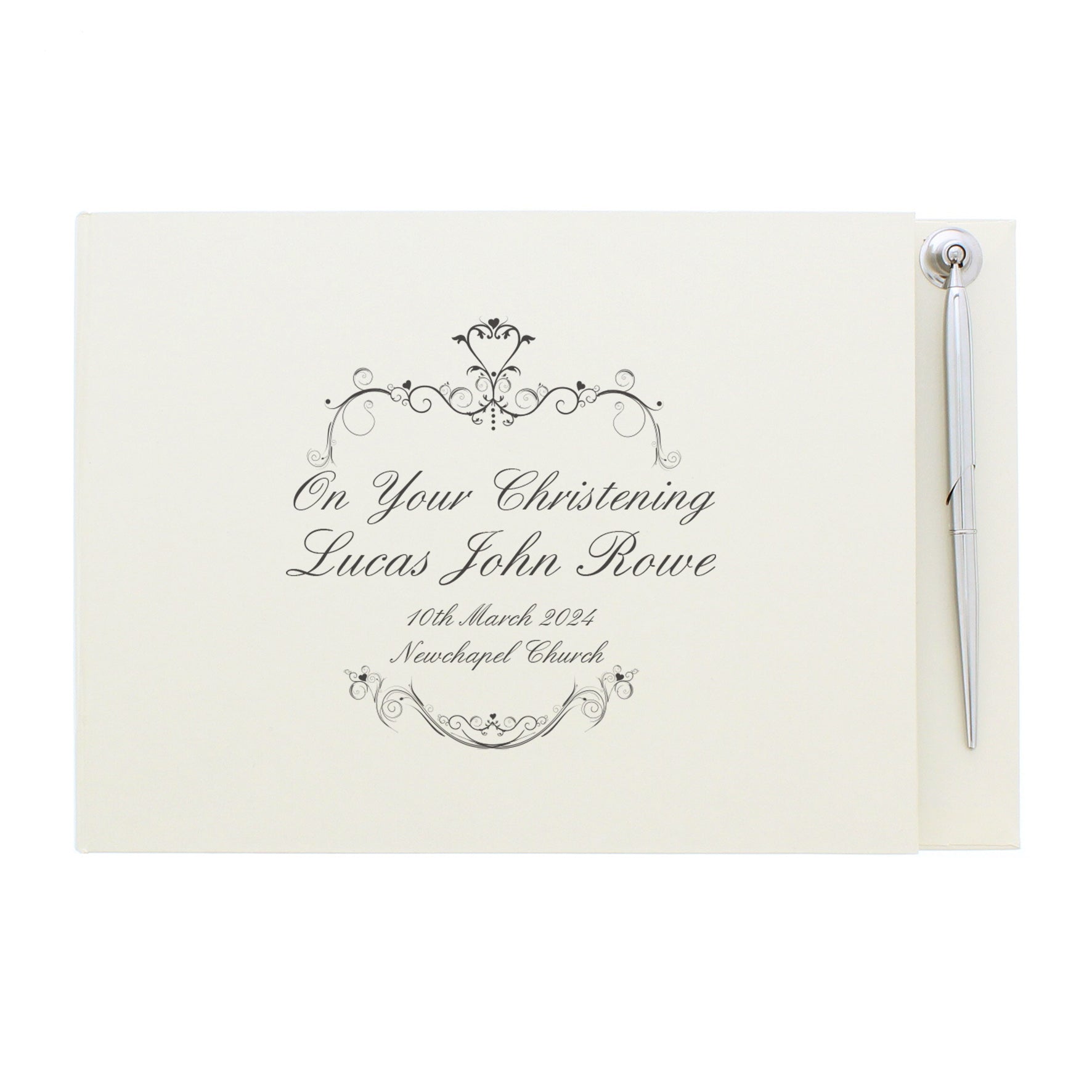 Personalised Ornate Swirl Hardback Guest Book & Pen: 5 - Guest Books By Gift Moments
