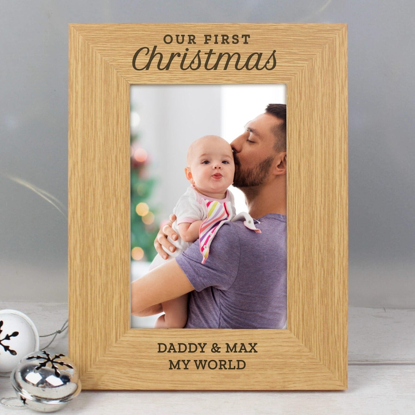 Personalised ’Our First Christmas’ 6x4 Oak Finish Photo Frame: 2 - Photo Frames By Gift Moments