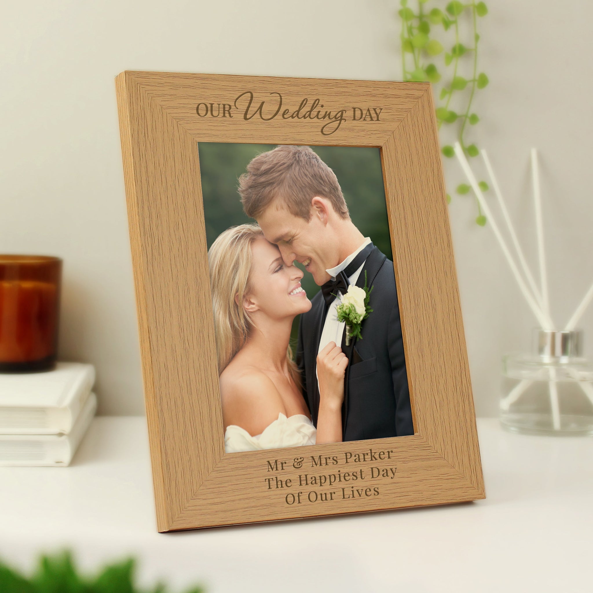 Personalised ’Our Wedding Day’ 5x7 Oak Finish Photo Frame: 3 - Photo Frames By Gift Moments