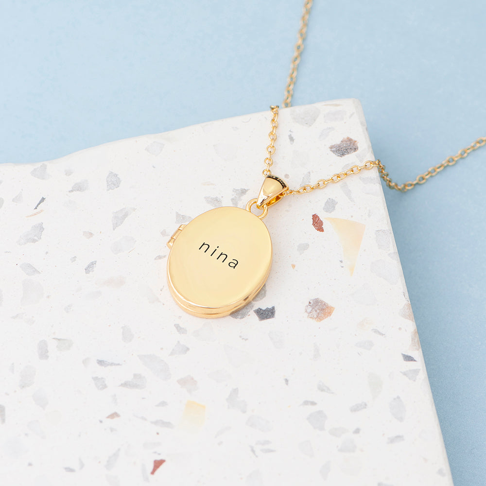 Personalised Oval Photo Locket Pendant Necklaces: 10 - Gold - Necklaces By Gift Moments