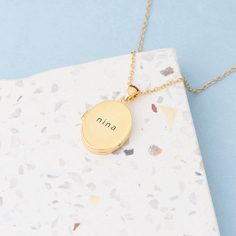 Personalised Oval Photo Locket Pendant Necklaces: 10 - Gold - Necklaces By Gift Moments