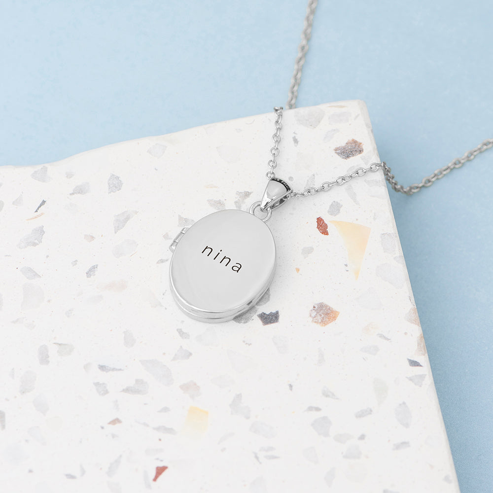 Personalised Oval Photo Locket Pendant Necklaces: 11 - Silver - Necklaces By Gift Moments