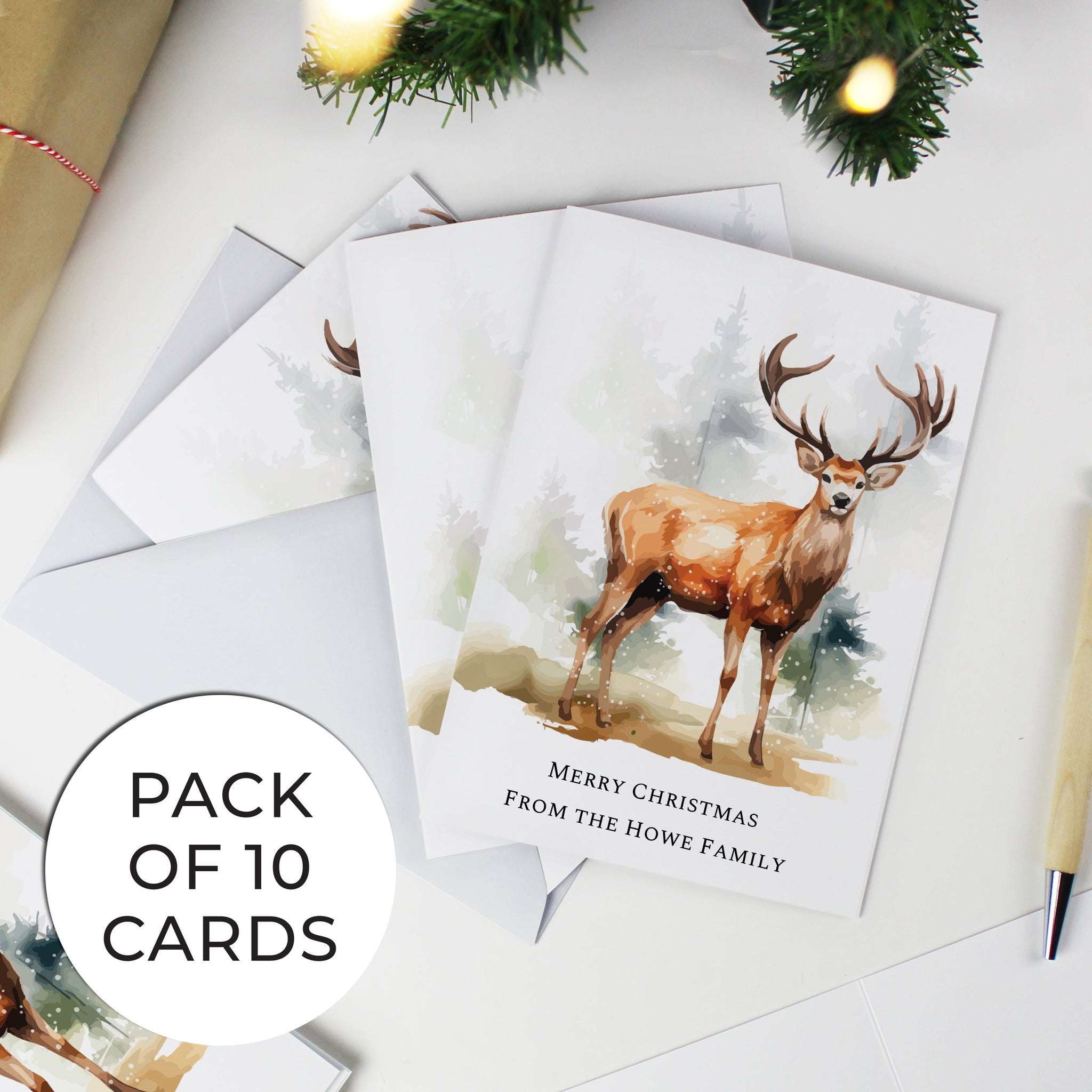 Personalised Pack of 10 Christmas Stag Cards: 6 - Greeting Cards By Gift Moments