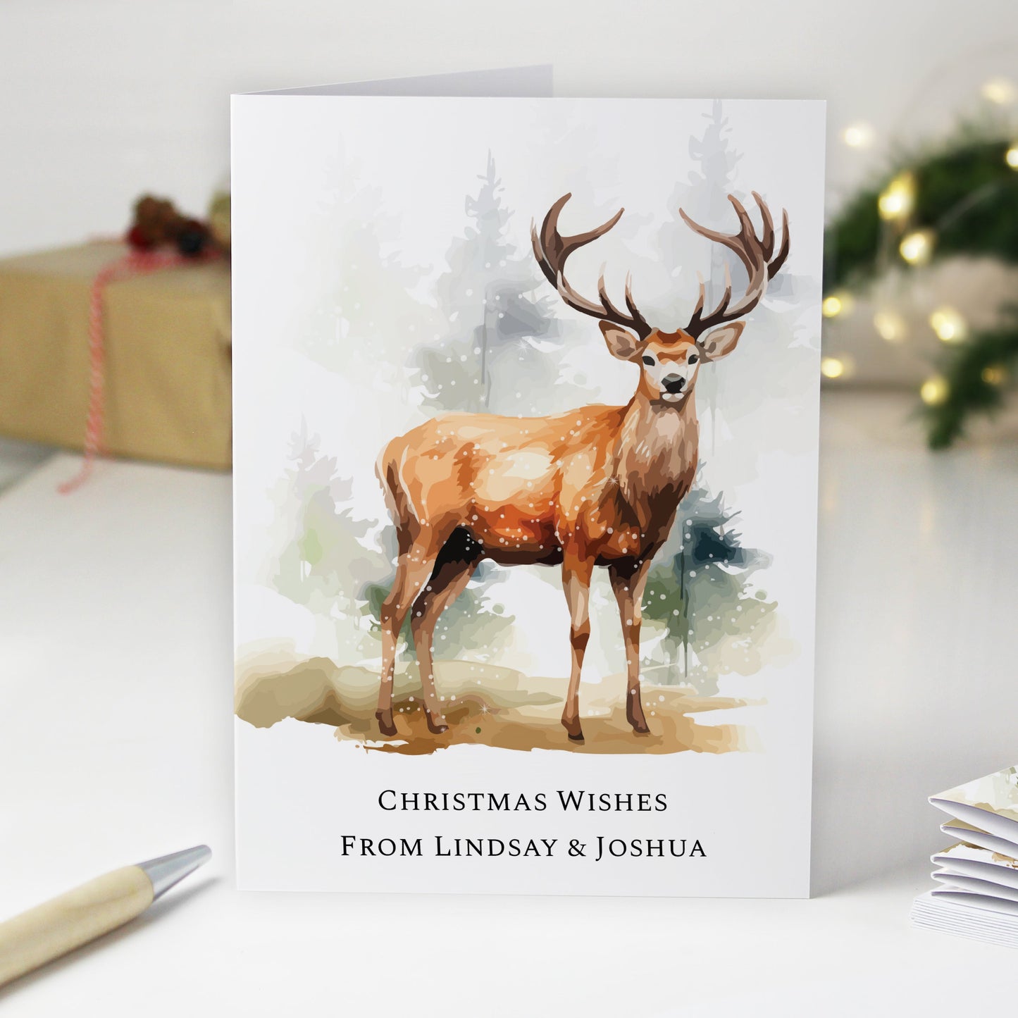 Personalised Pack of 10 Christmas Stag Cards: 4 - Greeting Cards By Gift Moments