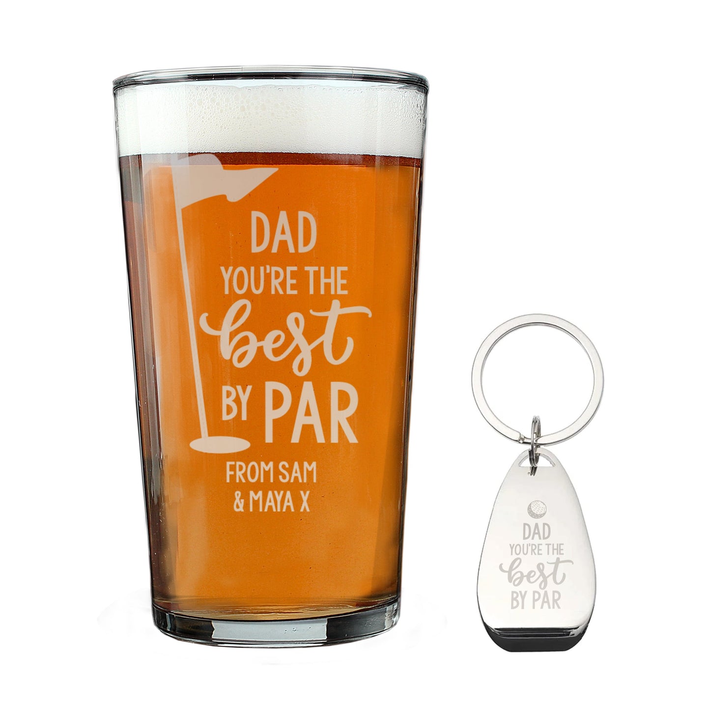 Personalised By Par Pint Glass & Bottle Opener: 5 - Beer Glasses By Gift Moments