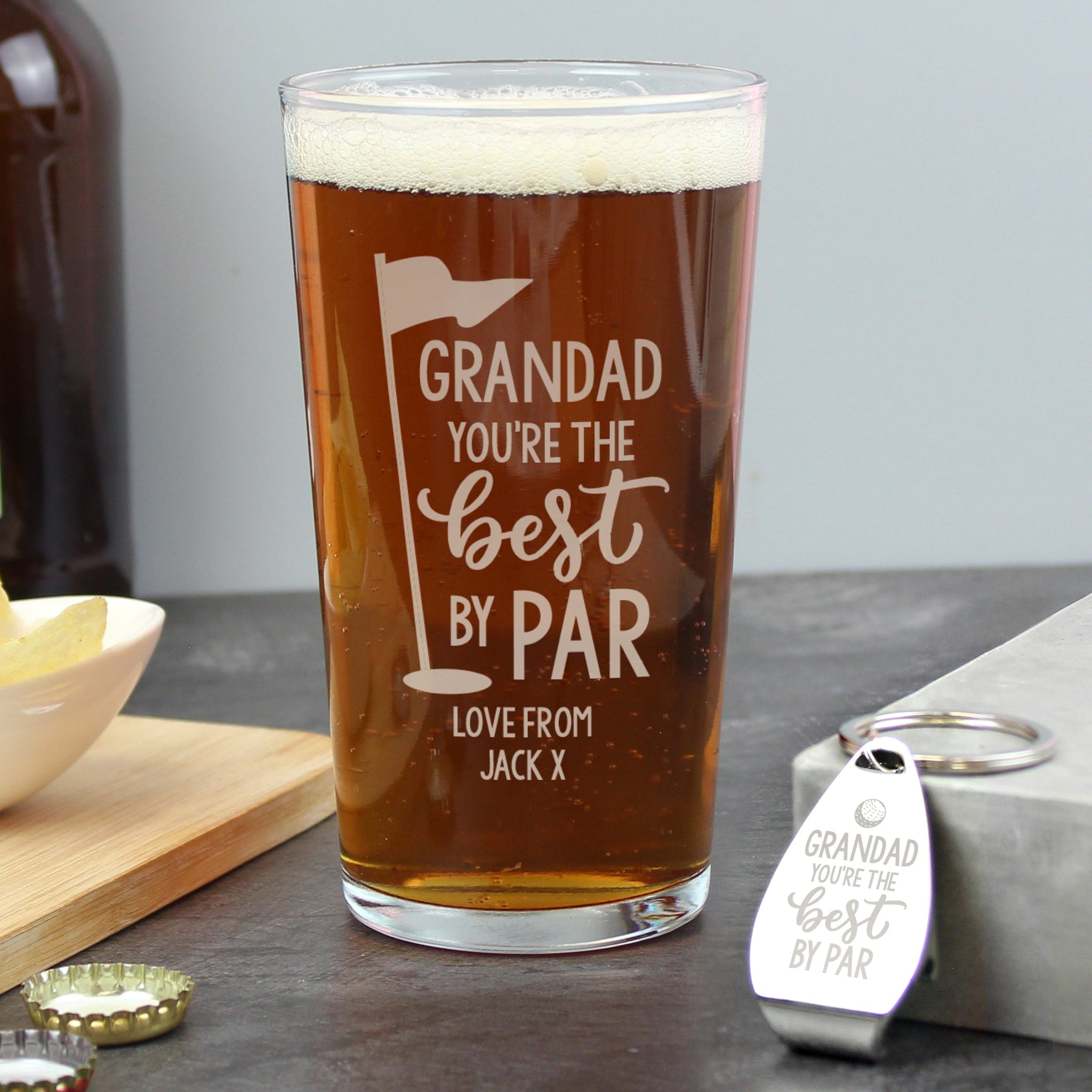 Personalised By Par Pint Glass & Bottle Opener: 1 - Beer Glasses By Gift Moments