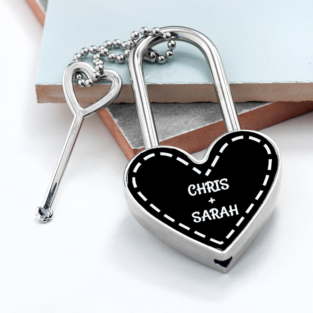 Personalised Parisienne Love Heart Padlocks: 4 - Black - Keyrings By Gift Moments