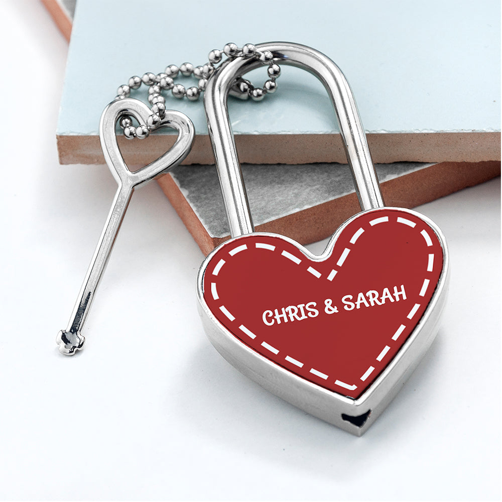 Personalised Parisienne Love Heart Padlocks: 5 - Romantic Red - Keyrings By Gift Moments