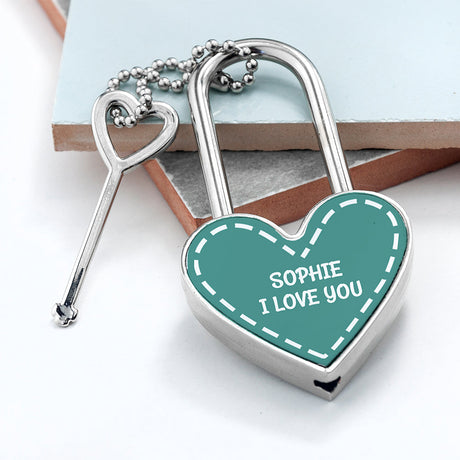 Personalised Heart Padlocks for Love: 3 - Teal - Keyrings By Gift Moments