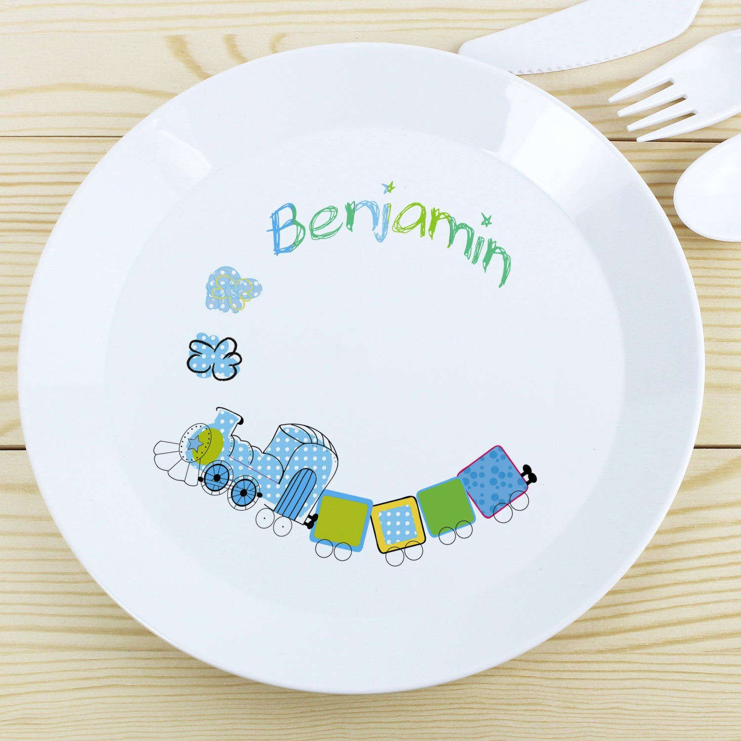 Personalised Patchwork Train Plastic Plate: 1 - Tableware By Gift Moments