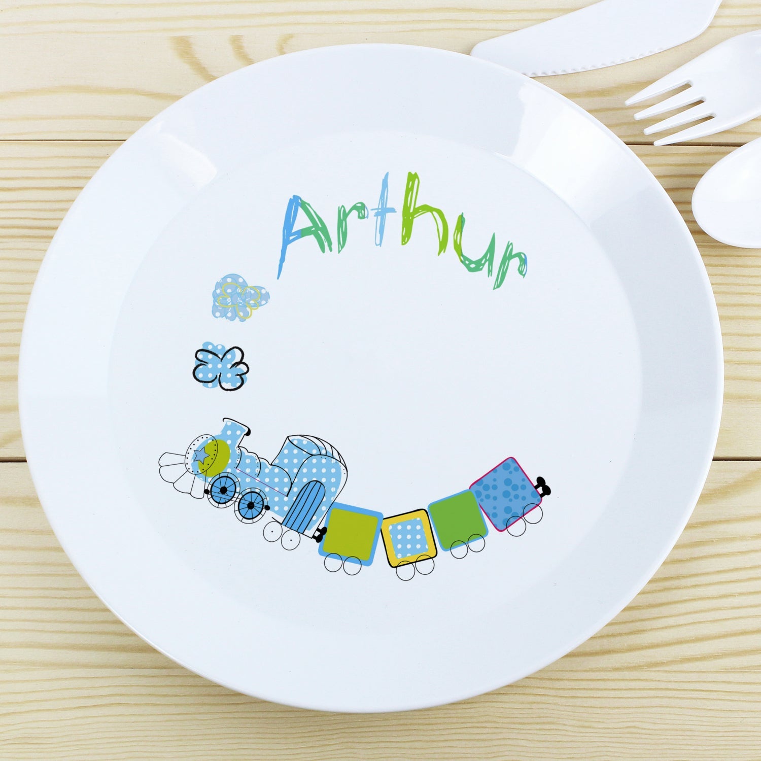 Personalised Patchwork Train Plastic Plate: 2 - Tableware By Gift Moments