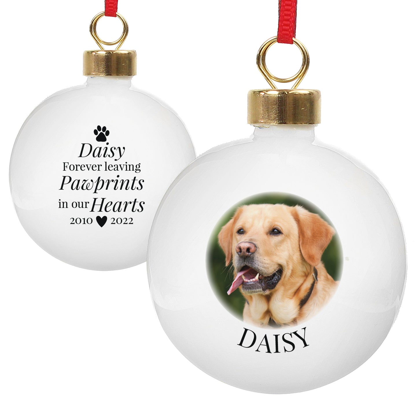 Personalised Paw Print Memorial Photo Upload Bauble: 3 - Christmas Baubles By Gift Moments