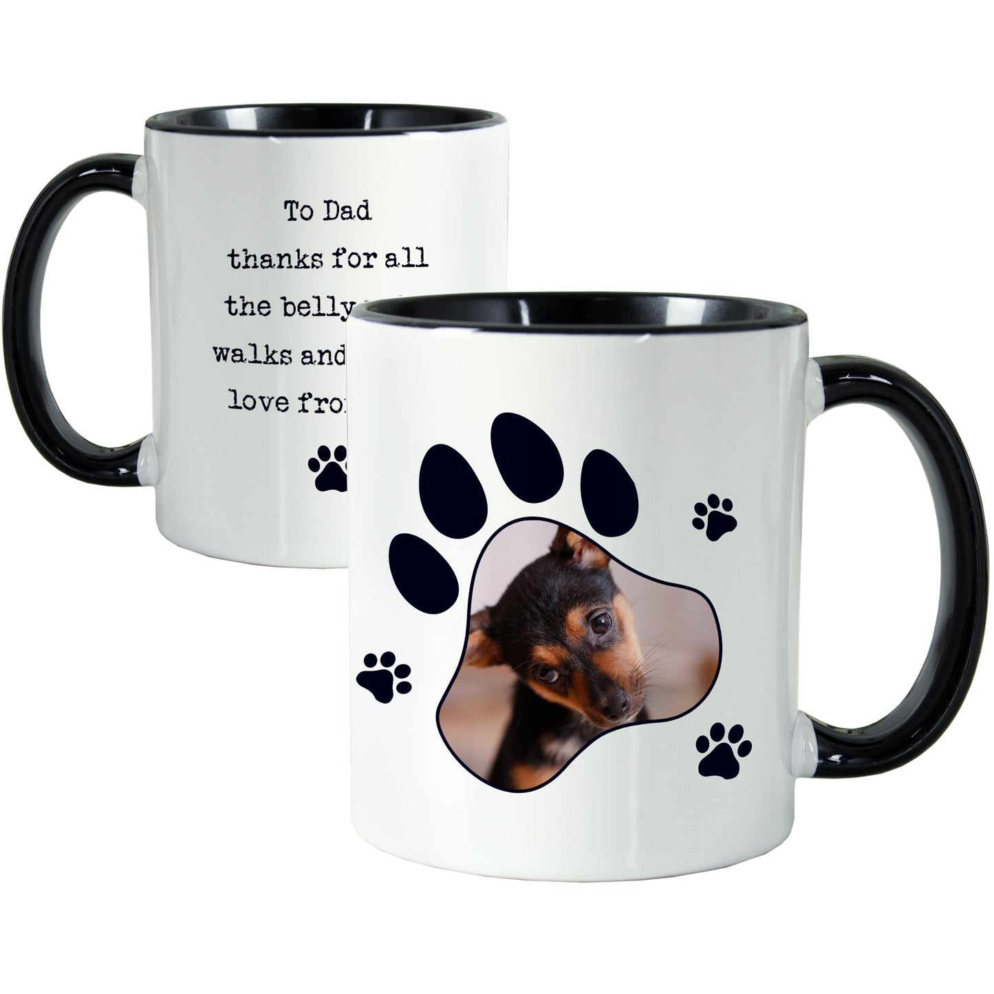 Personalised Paw Print Pet Photo Upload Black Handled Mug: 5 - Mugs By Gift Moments