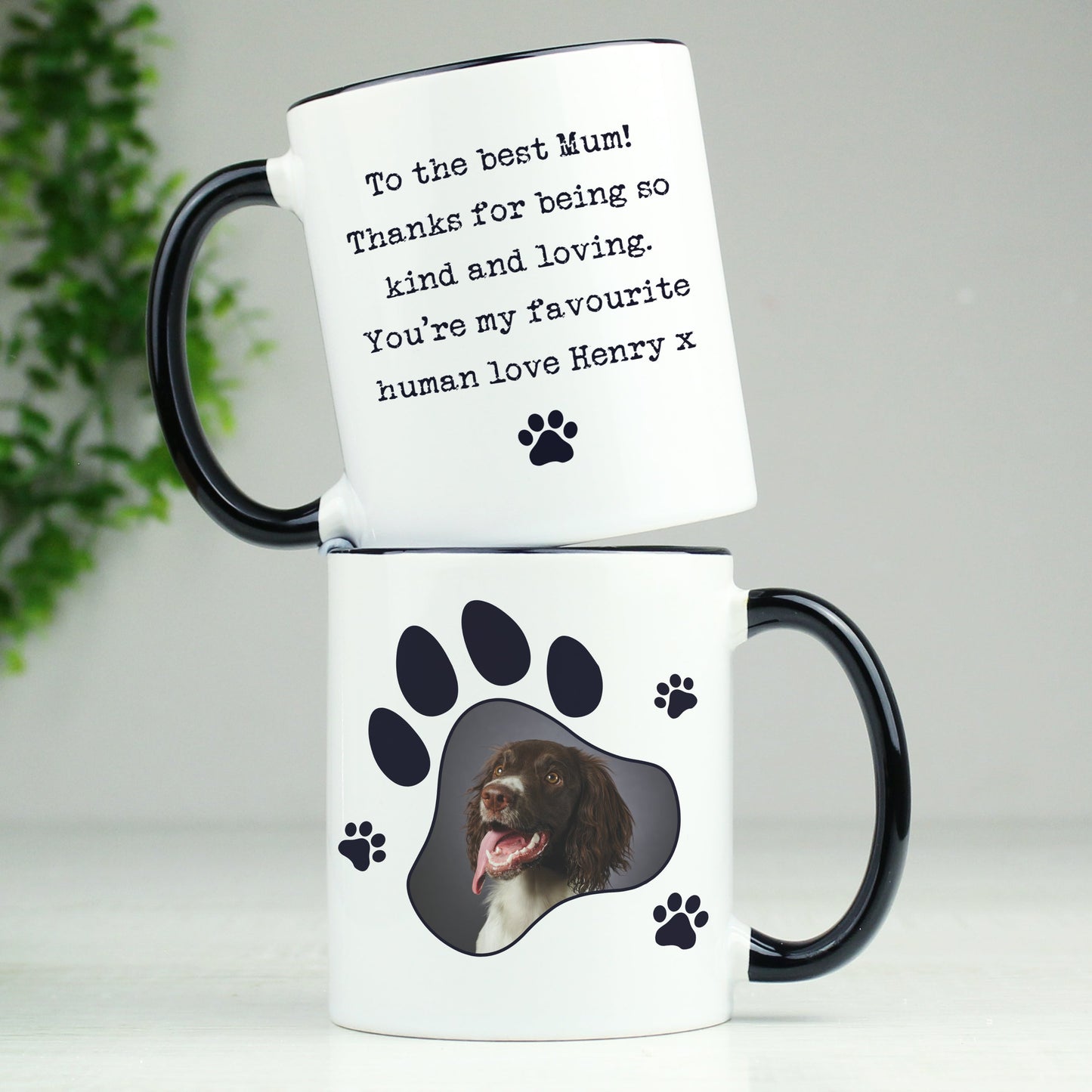 Personalised Paw Print Pet Photo Upload Black Handled Mug: 3 - Mugs By Gift Moments