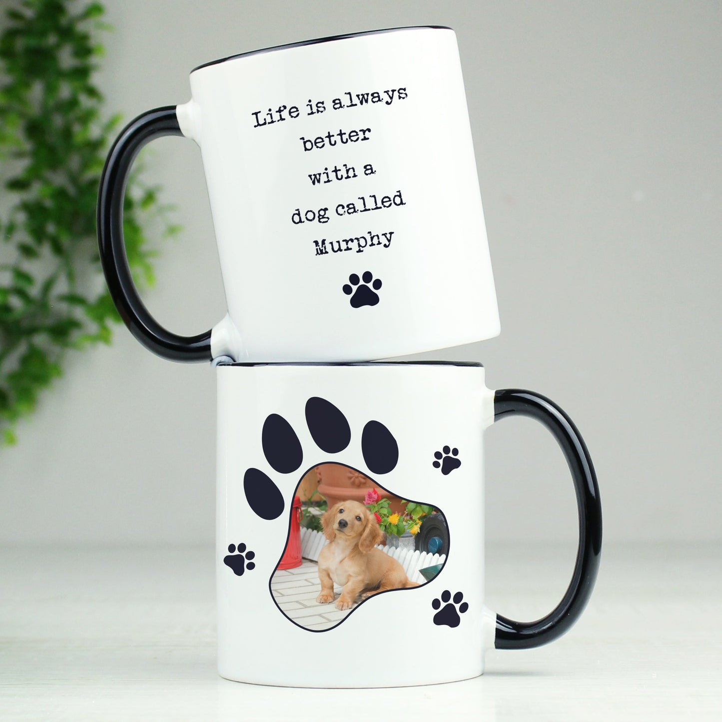 Personalised Paw Print Pet Photo Upload Black Handled Mug: 4 - Mugs By Gift Moments