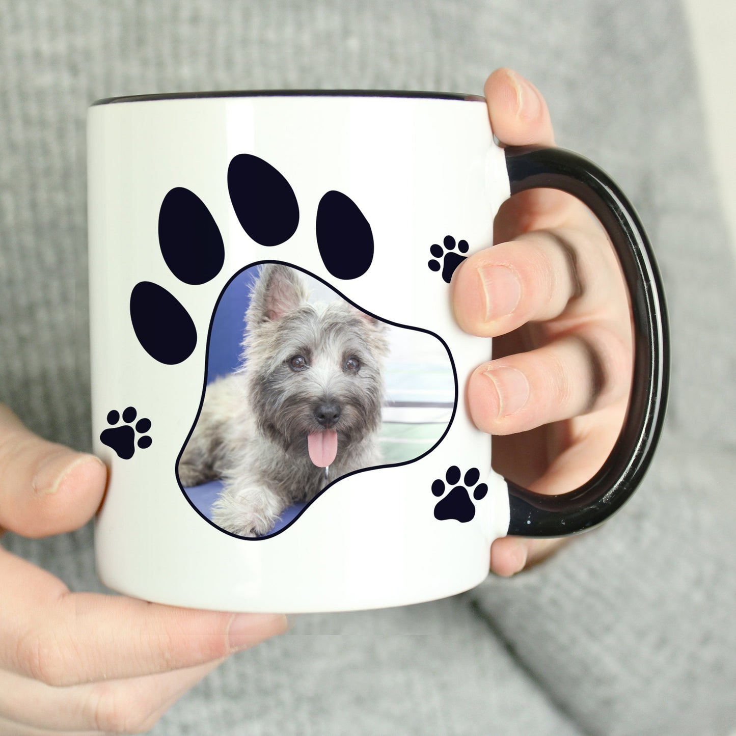 Personalised Paw Print Pet Photo Upload Black Handled Mug: 1 - Mugs By Gift Moments