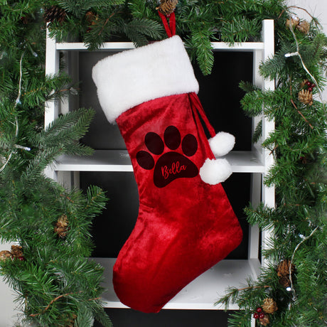 Personalised Paw Print Red Stocking: 3 - Christmas Stockings By Gift Moments