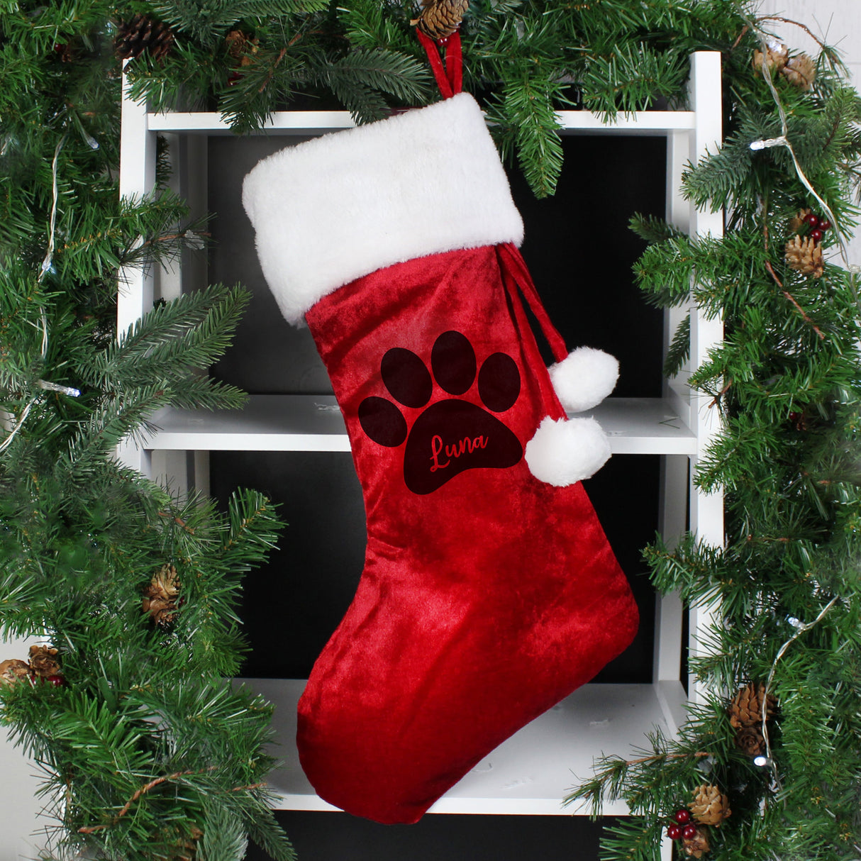Personalised Paw Print Red Stocking: 1 - Christmas Stockings By Gift Moments