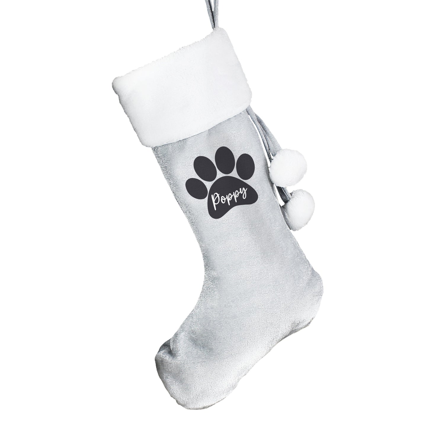 Personalised Paw Print Silver Grey Stocking: 2 - Christmas Stockings By Gift Moments
