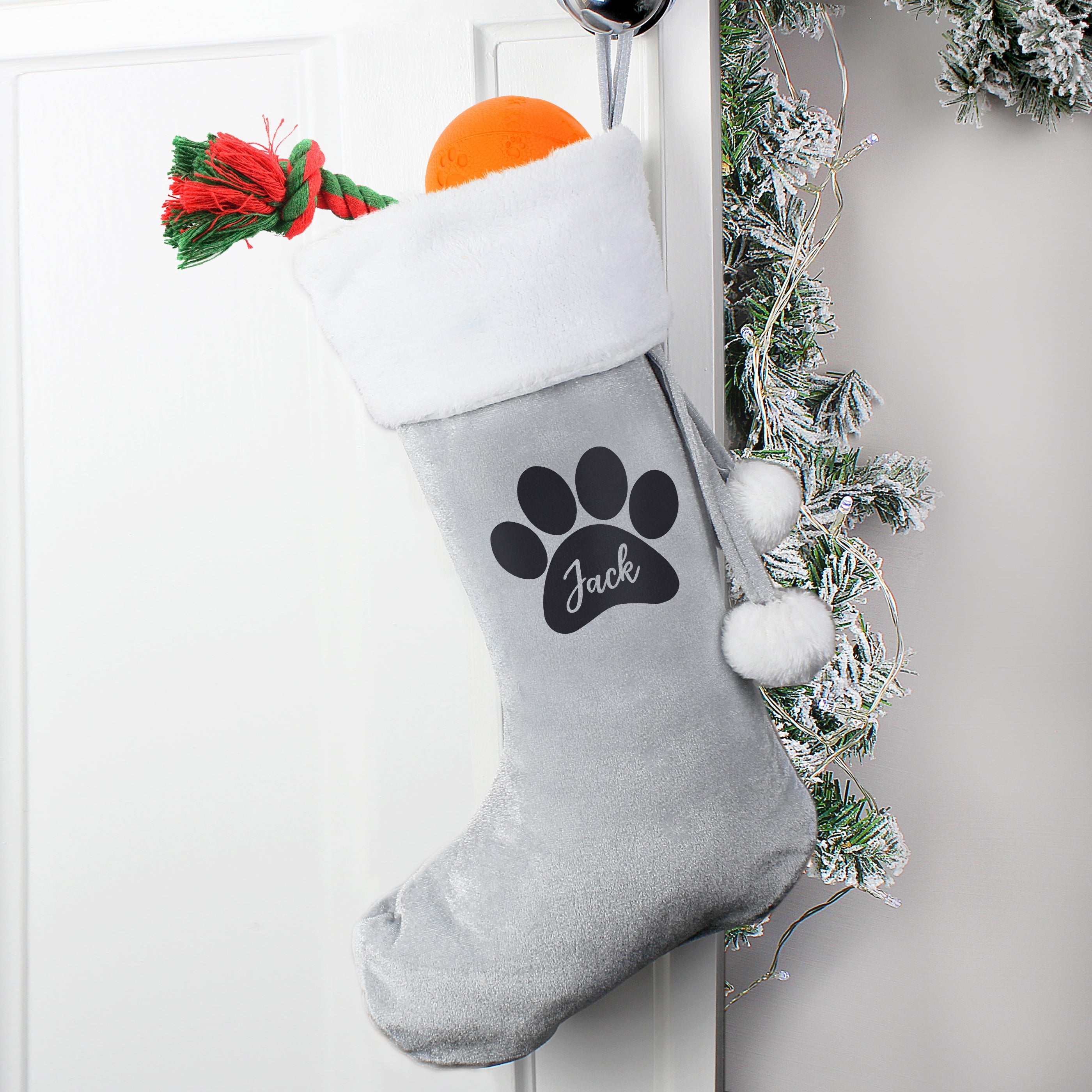 Personalised Paw Print Silver Grey Stocking - Shop Christmas Stockings At Gift Moments - 1