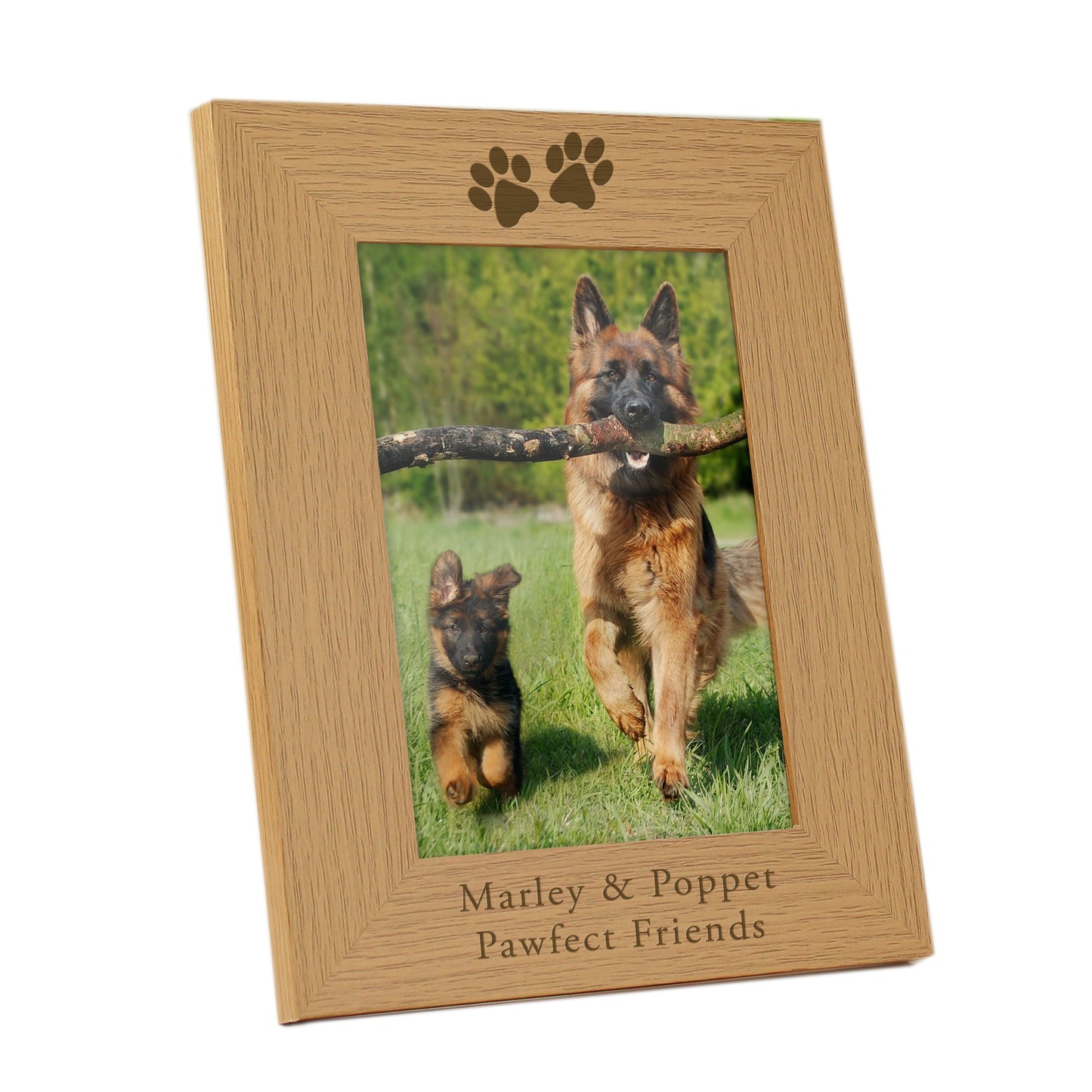 Personalised Paw Prints 5x7 Oak Finish Photo Frame: 4 - Photo Frames By Gift Moments