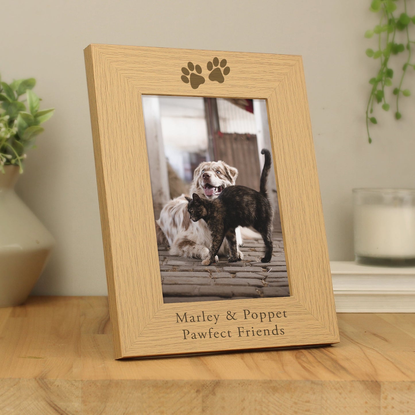 Personalised Paw Prints 5x7 Oak Finish Photo Frame: 3 - Photo Frames By Gift Moments