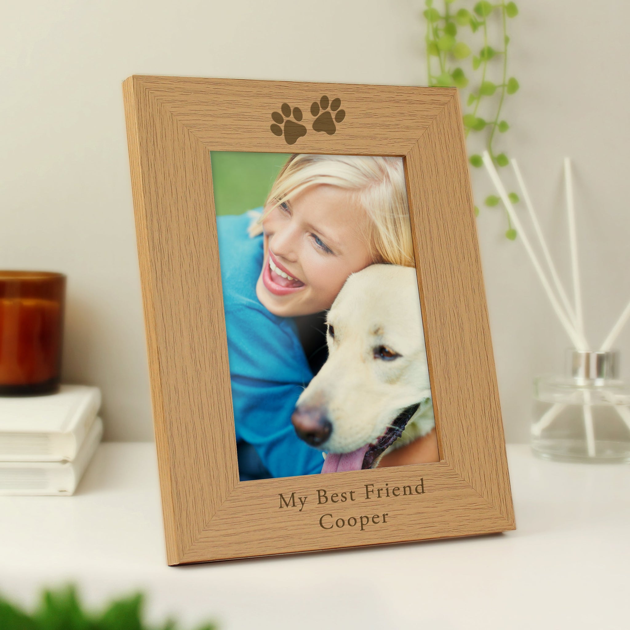Personalised Paw Prints 5x7 Oak Finish Photo Frame: 1 - Photo Frames By Gift Moments