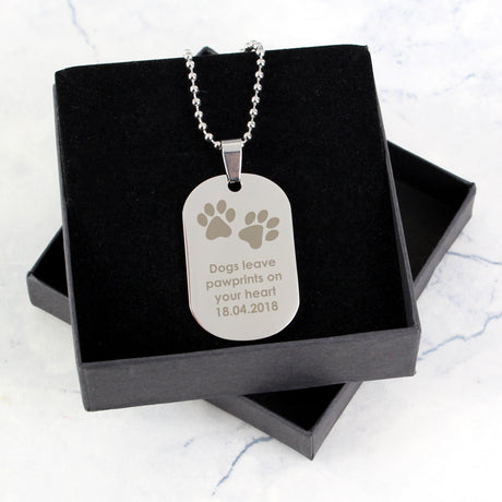 Personalised Paw Prints Stainless Steel Dog Tag Necklace: 1 - Necklaces By Gift Moments