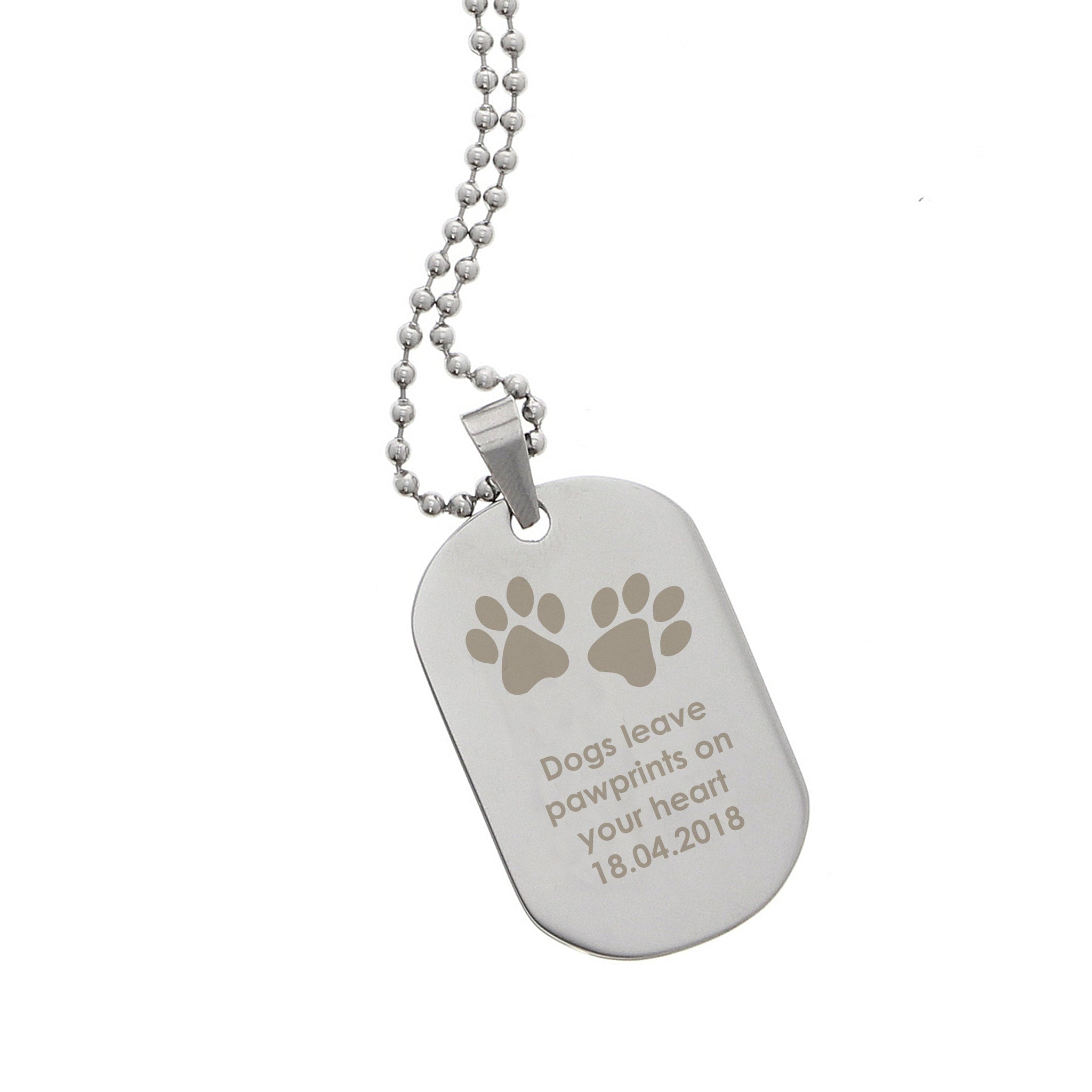 Personalised Paw Prints Stainless Steel Dog Tag Necklace: 8 - Necklaces By Gift Moments