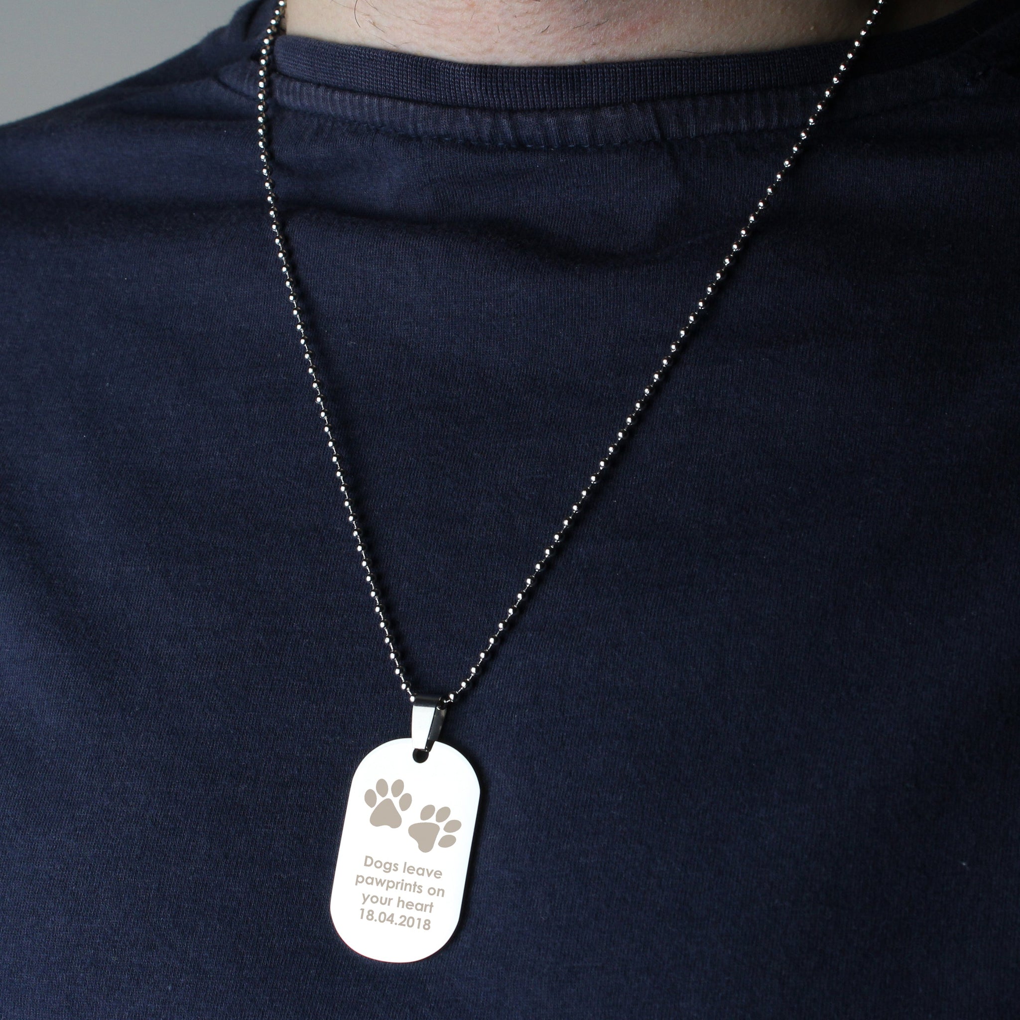 Personalised Paw Prints Stainless Steel Dog Tag Necklace: 2 - Necklaces By Gift Moments