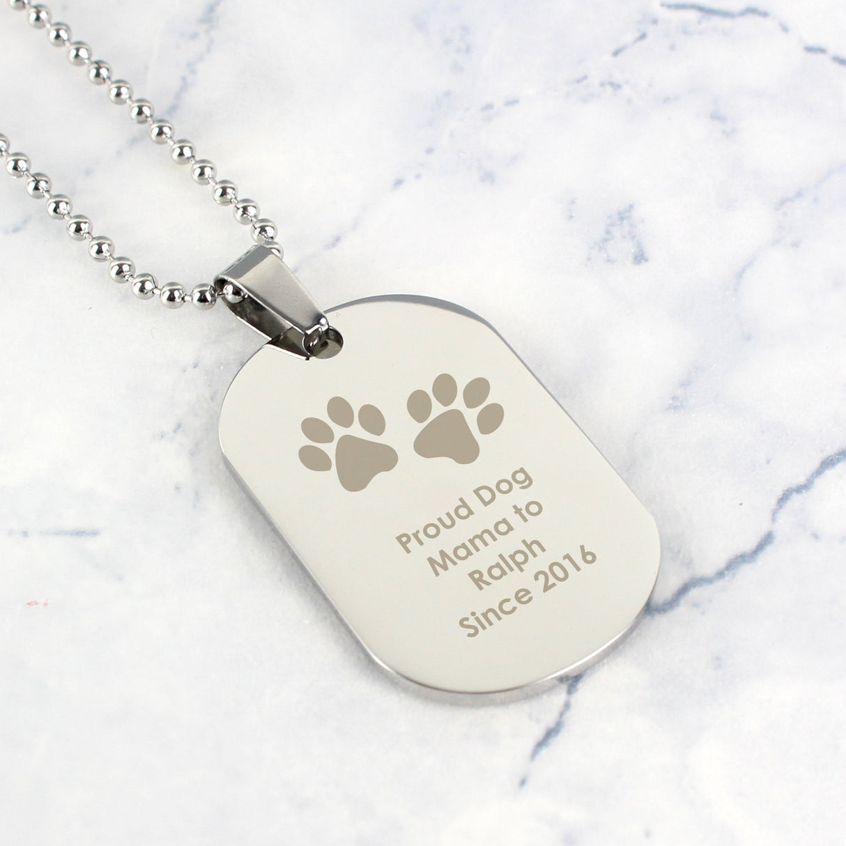 Personalised Paw Prints Stainless Steel Dog Tag Necklace: 5 - Necklaces By Gift Moments