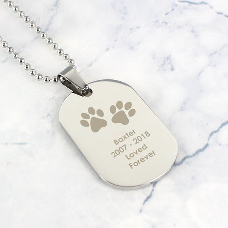Personalised Paw Prints Stainless Steel Dog Tag Necklace: 6 - Necklaces By Gift Moments