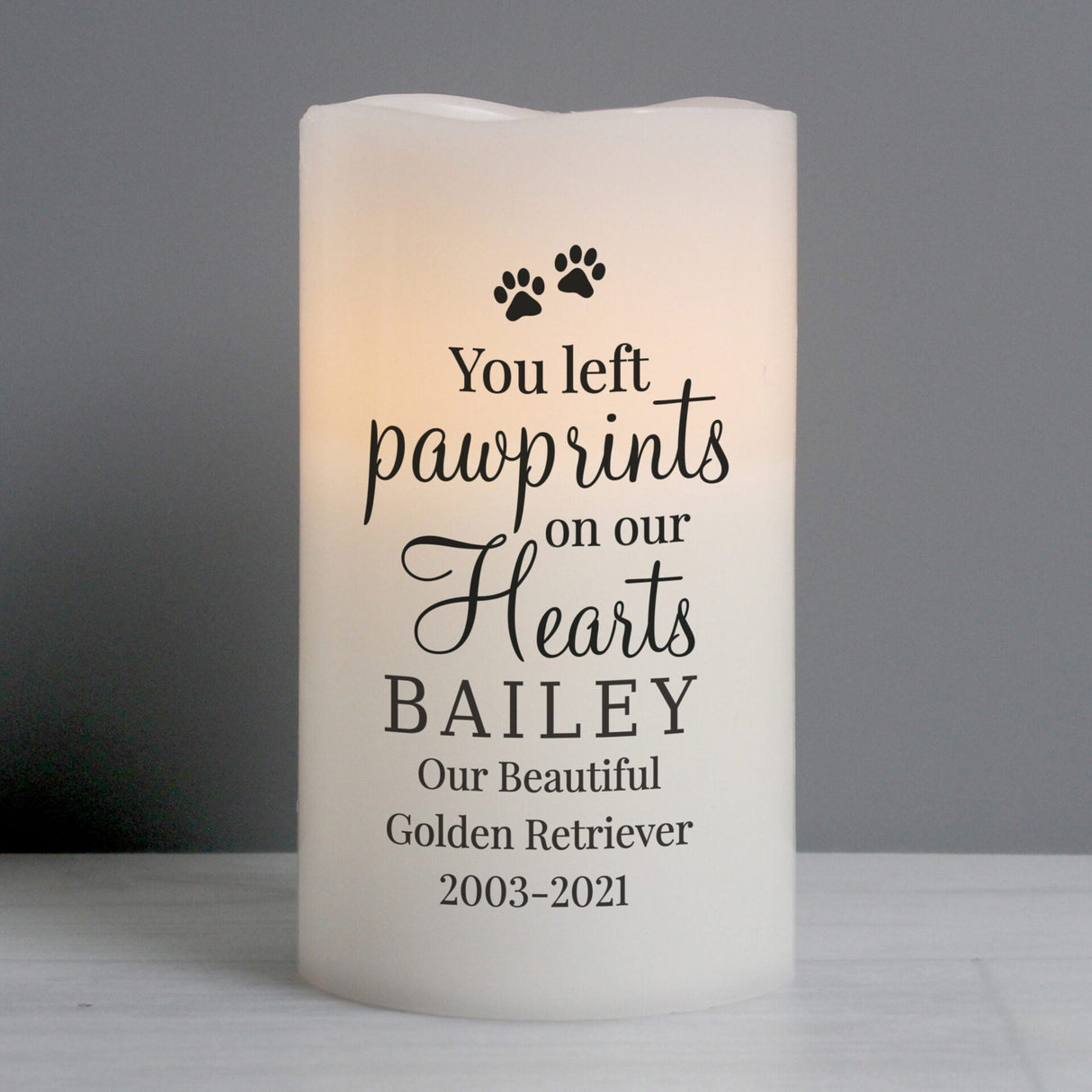 Personalised Pawprints On Our Hearts LED Candle: 1 - LED Lighting By Gift Moments