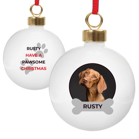 Personalised Pawsome Photo Upload Bauble: 4 - Christmas Baubles By Gift Moments