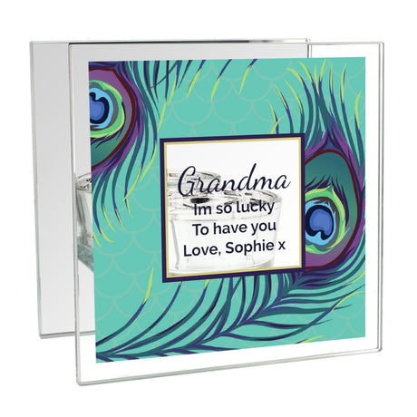 Personalised Peacock Mirrored Glass Tealight Candle Holder - Shop Candle Holders At Gift Moments - 3