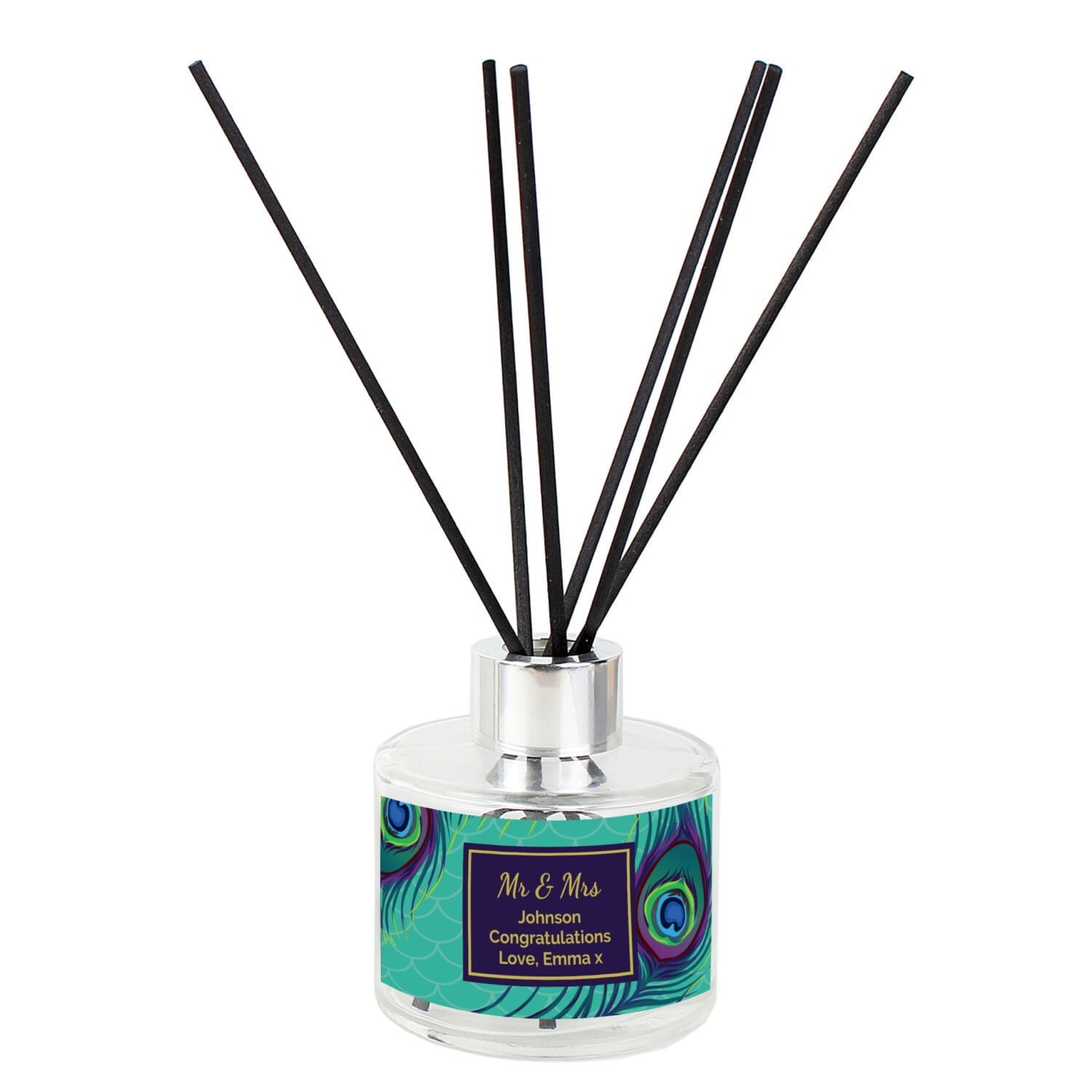Personalised Peacock Reed Diffuser: 3 - Reed Diffusers By Gift Moments