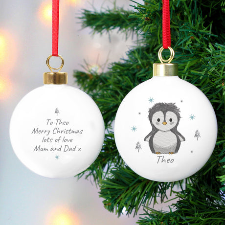 Personalised Pebbles the Penguin Bauble: 2 - Christmas Baubles By Gift Moments
